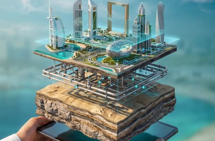 3D digital twin model of Dubai showing buildings, infrastructure and urban planning data