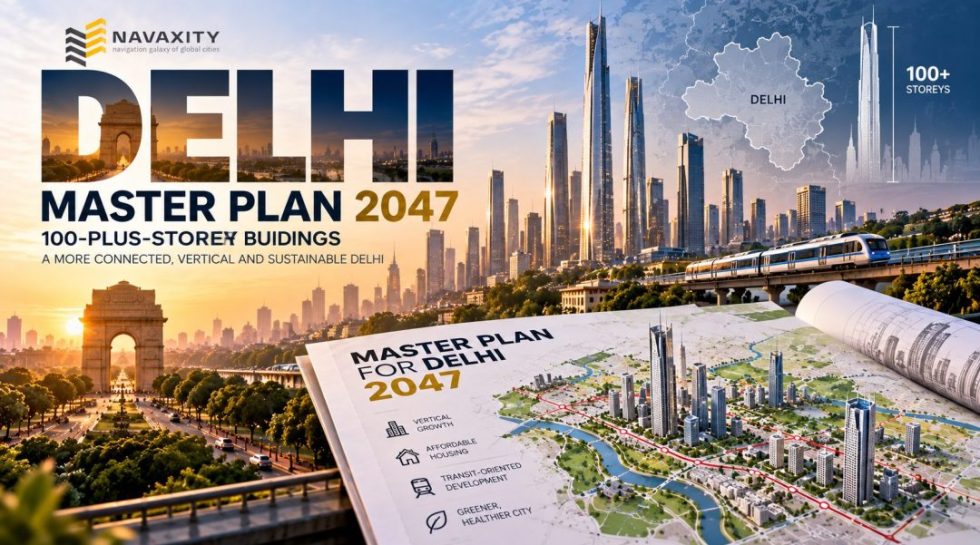 Delhi skyline and proposed 100-plus-storey high-rise development under Master Plan 2047